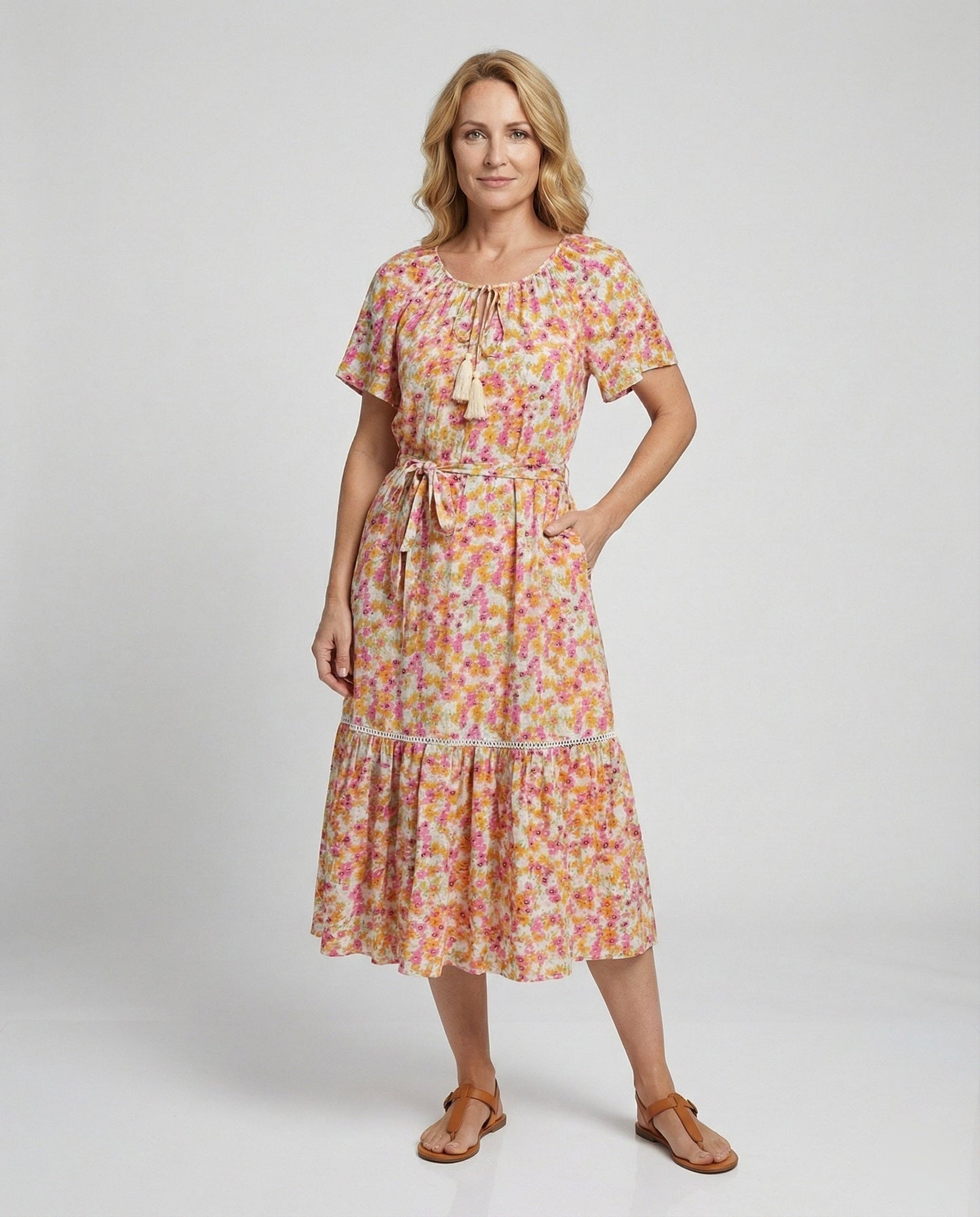 Damen Midi-Kleid Blumenmuster Sommerkleid Elegant