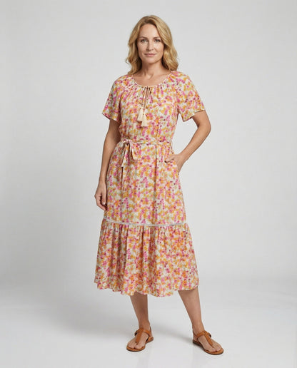 Damen Midi-Kleid Blumenmuster Sommerkleid Elegant