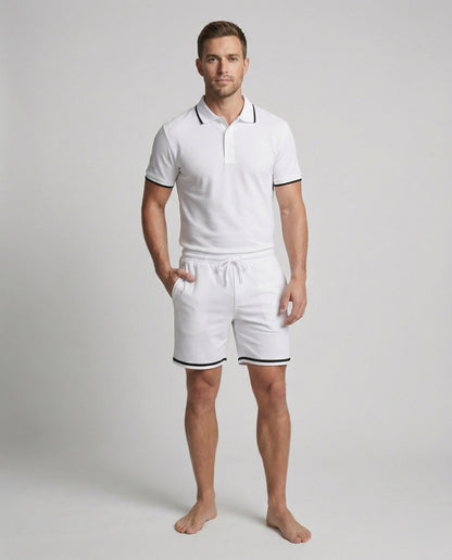Herren Sportset Polo-Shirt und Shorts Kontraststreifen Modern