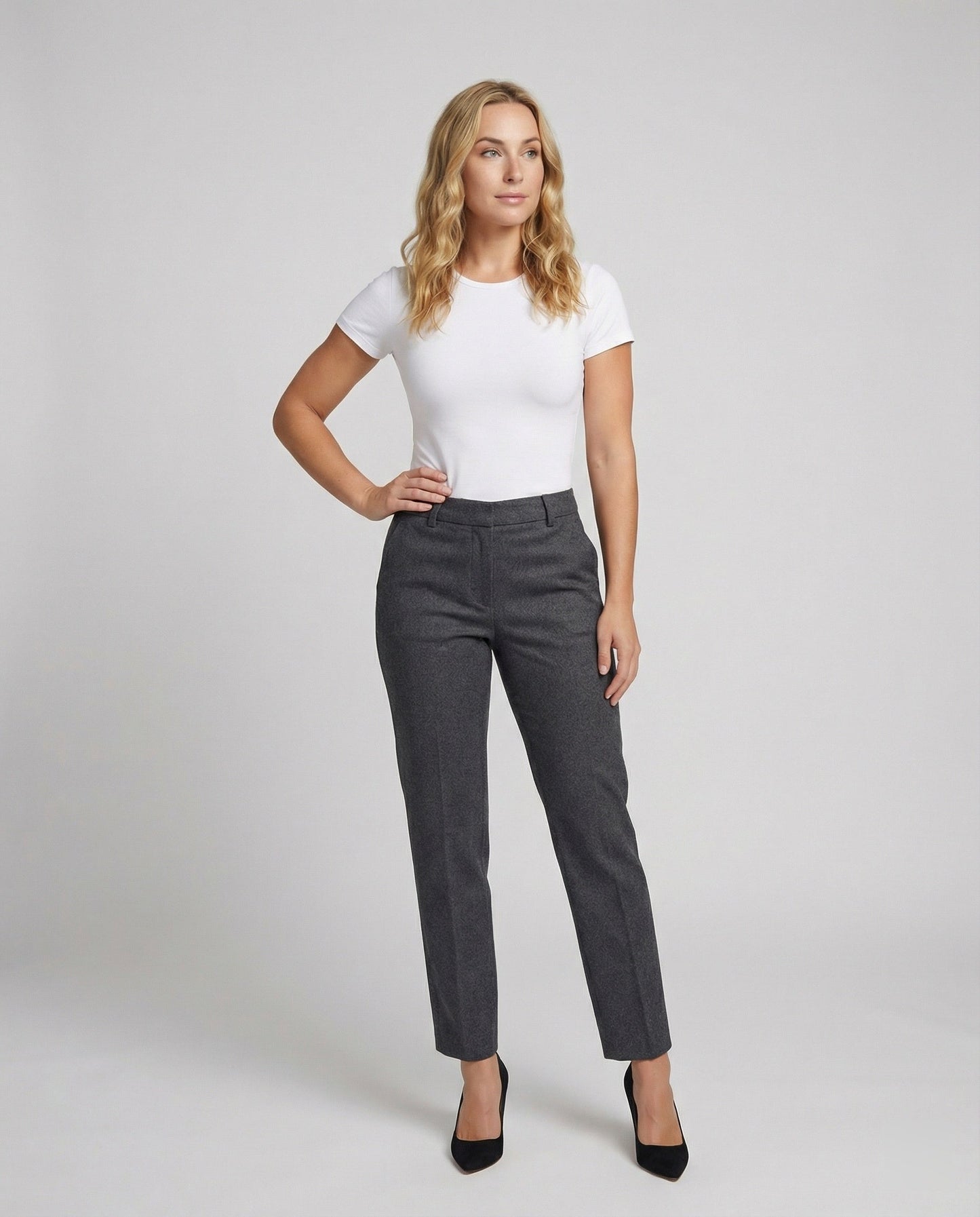 Damen Stoffhose Slim Fit Woll Schwarz Elegante Hose