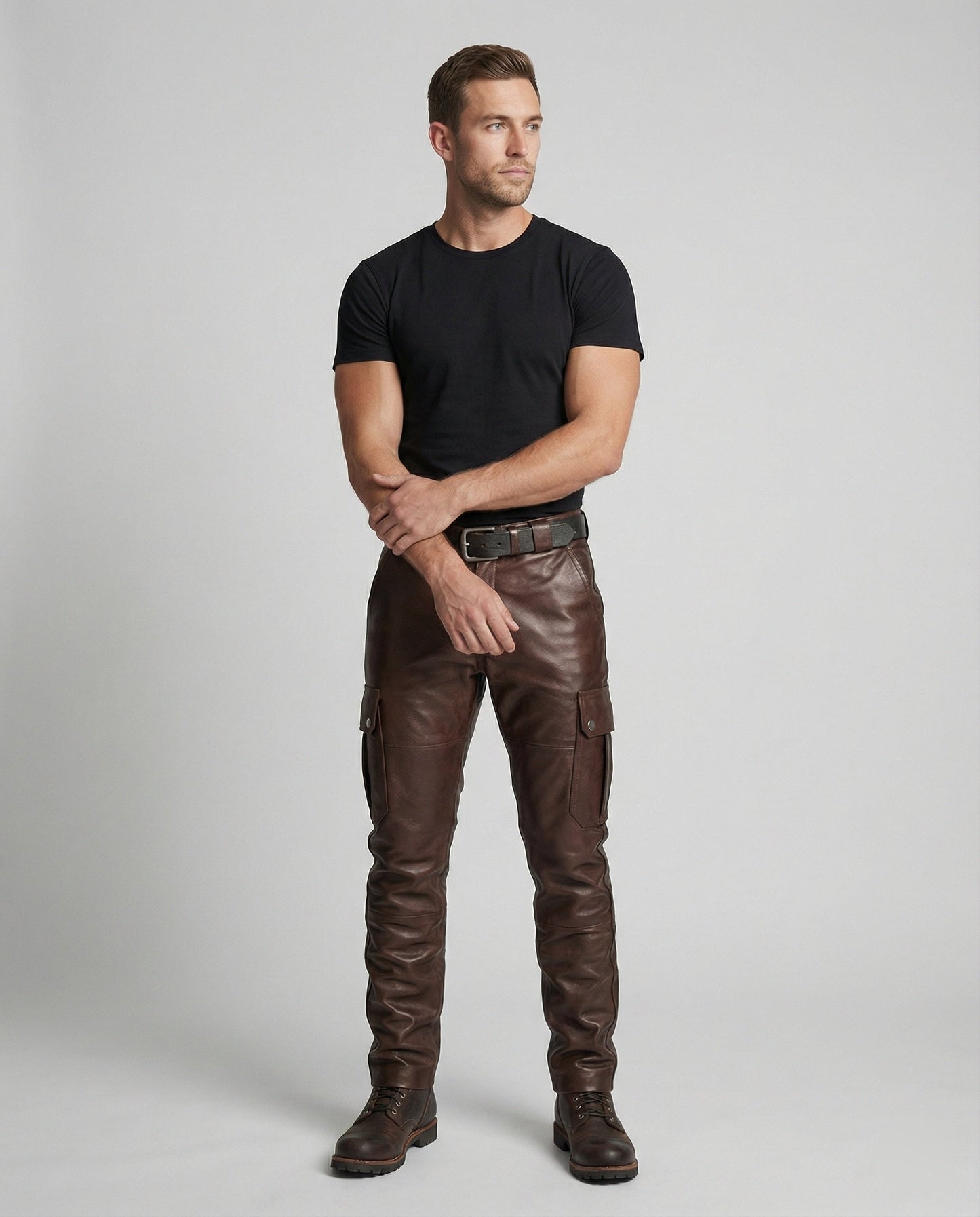 Herren Cargo-Hose Leder Robust Mit vielen Taschen