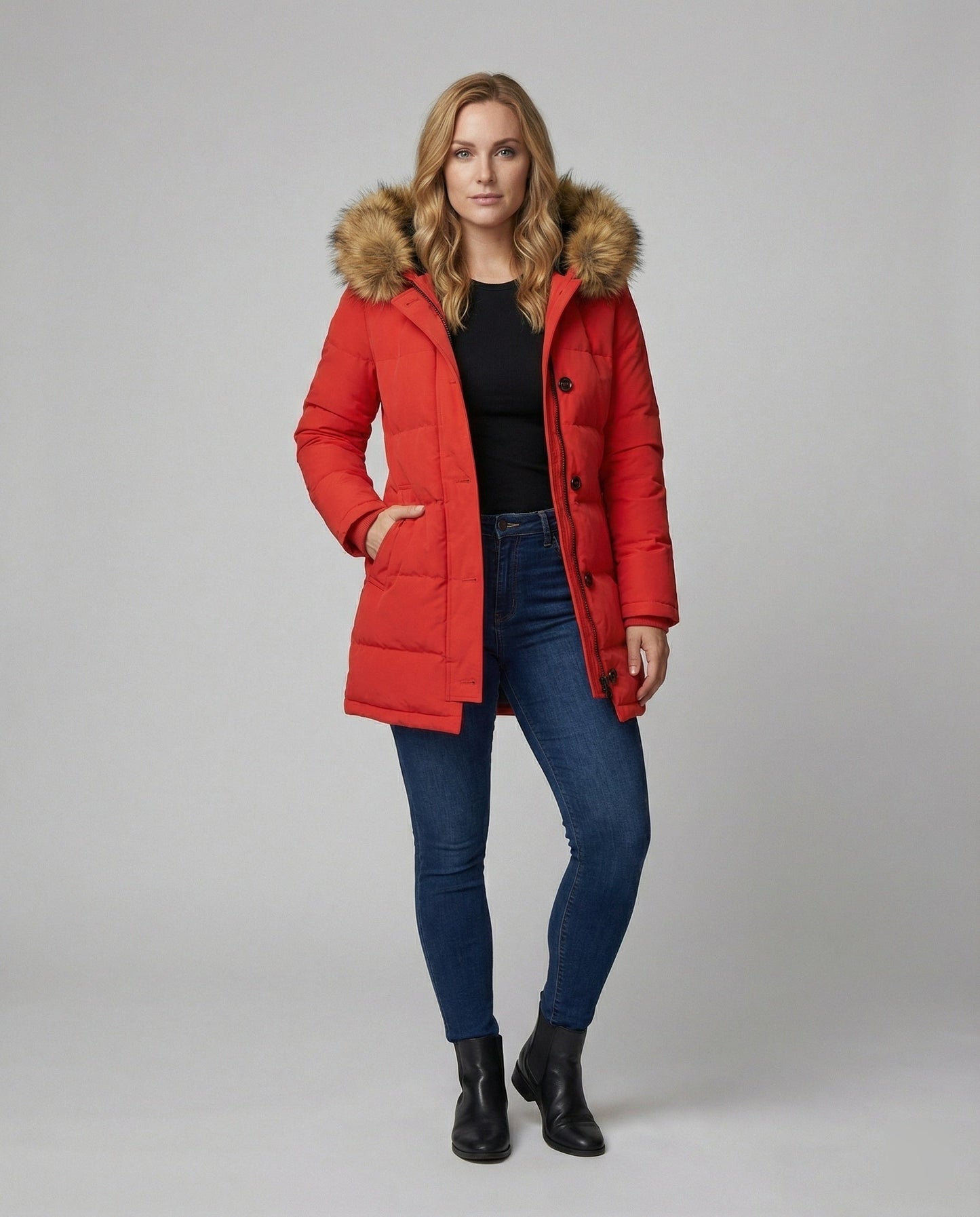 Winterparka Slim Fit Kunstfell Kapuze Damen