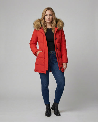 Winterparka Slim Fit Kunstfell Kapuze Damen