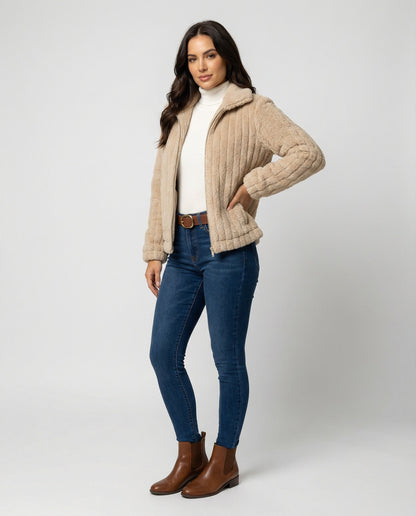 Teddyjacke Damen Stilvoll Kragen Modern