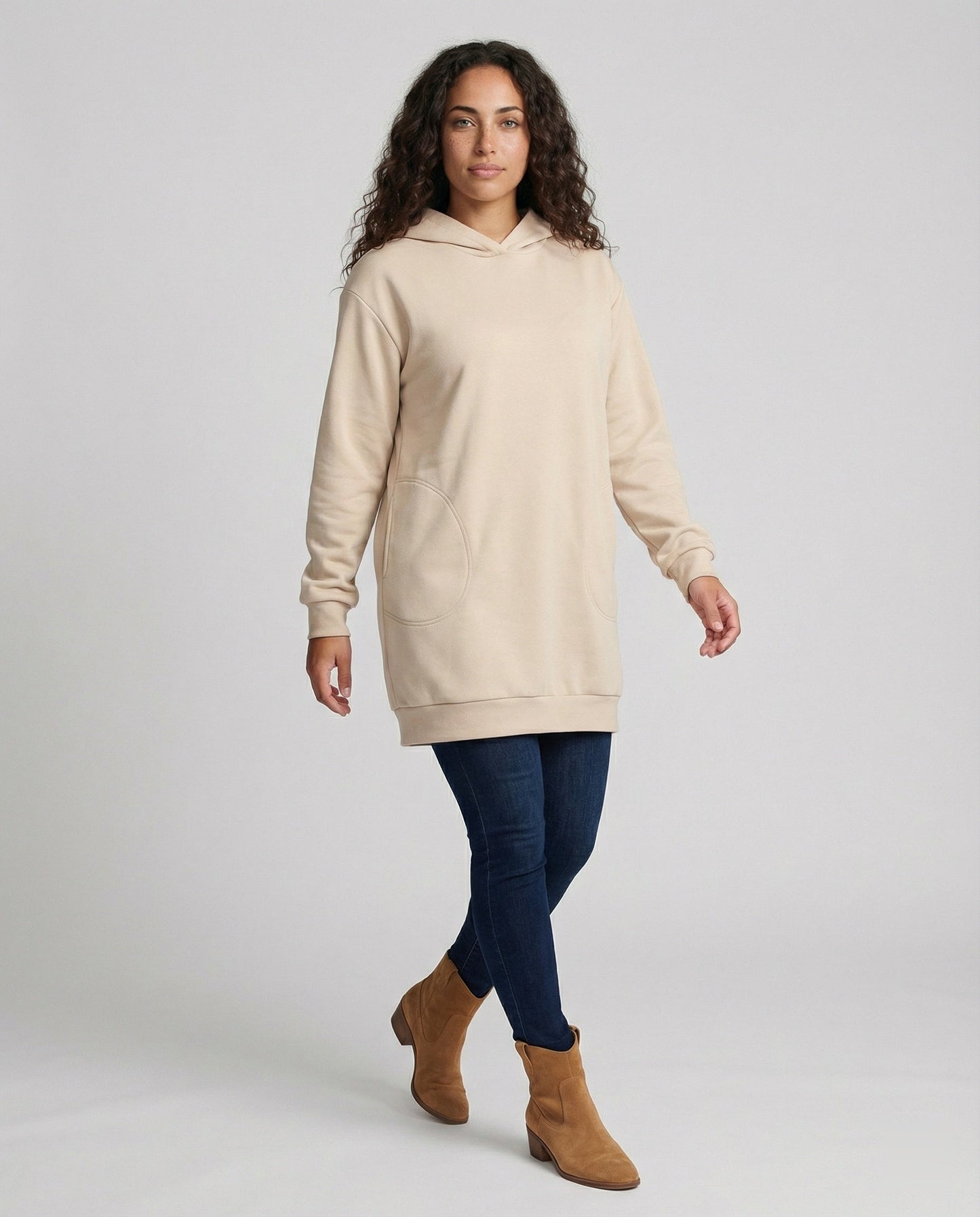 Kapuzenpullover Kleid Lang Stylisch Damen