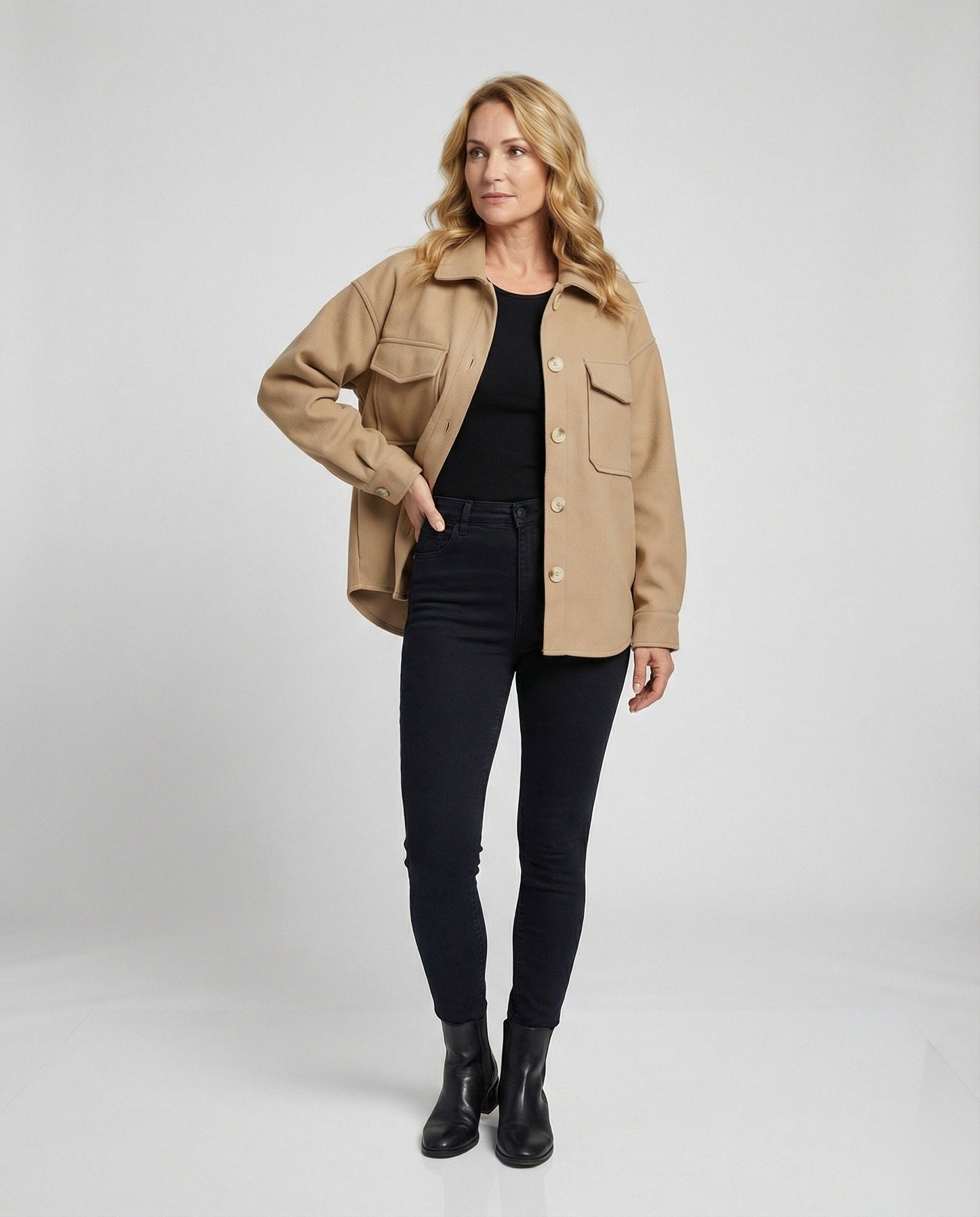 Damen Bluse Oversized Knopf Detail Großzügig