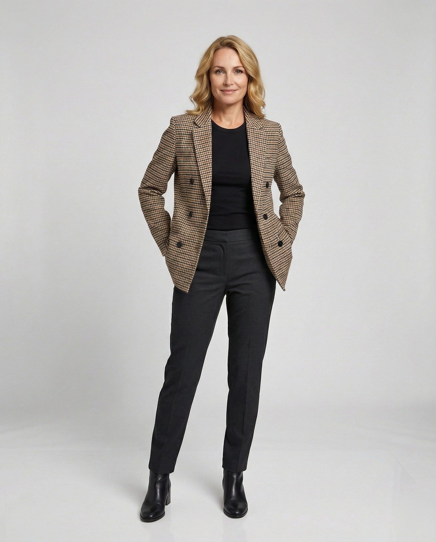 Damen Blazerjacke Kariert Doppelknopf Modern