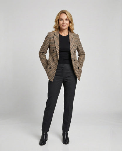 Damen Blazerjacke Kariert Doppelknopf Modern