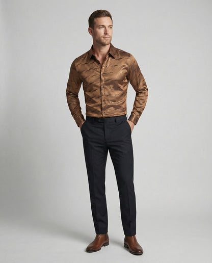 Herren Langarmhemd Modernes Wellenmuster Glänzend Elegant