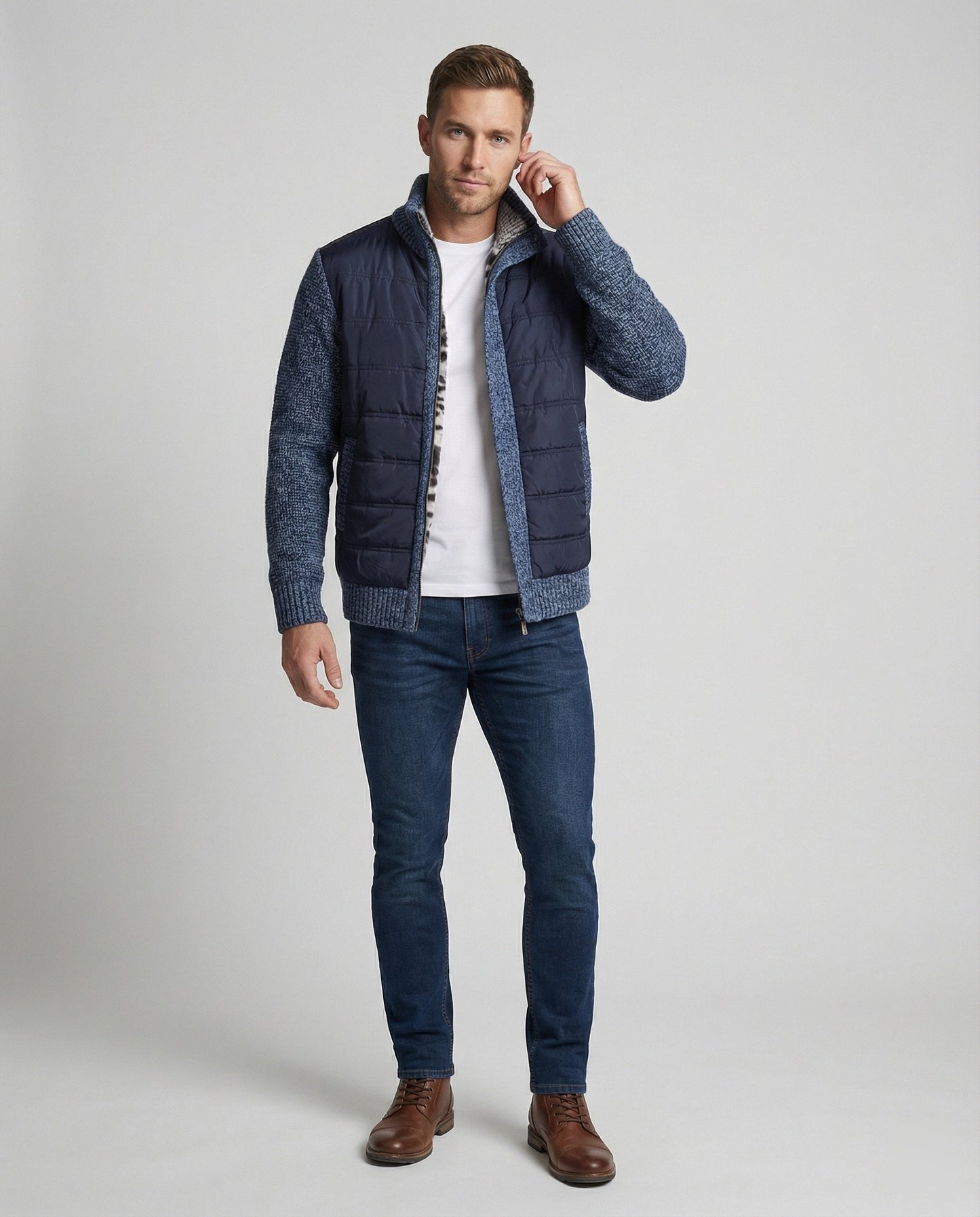 Herren Hybridjacke Kunstleder Schwarz Modern