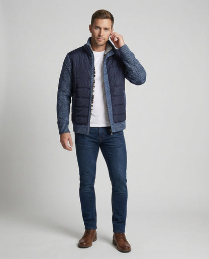 Herren Hybridjacke Kunstleder Schwarz Modern