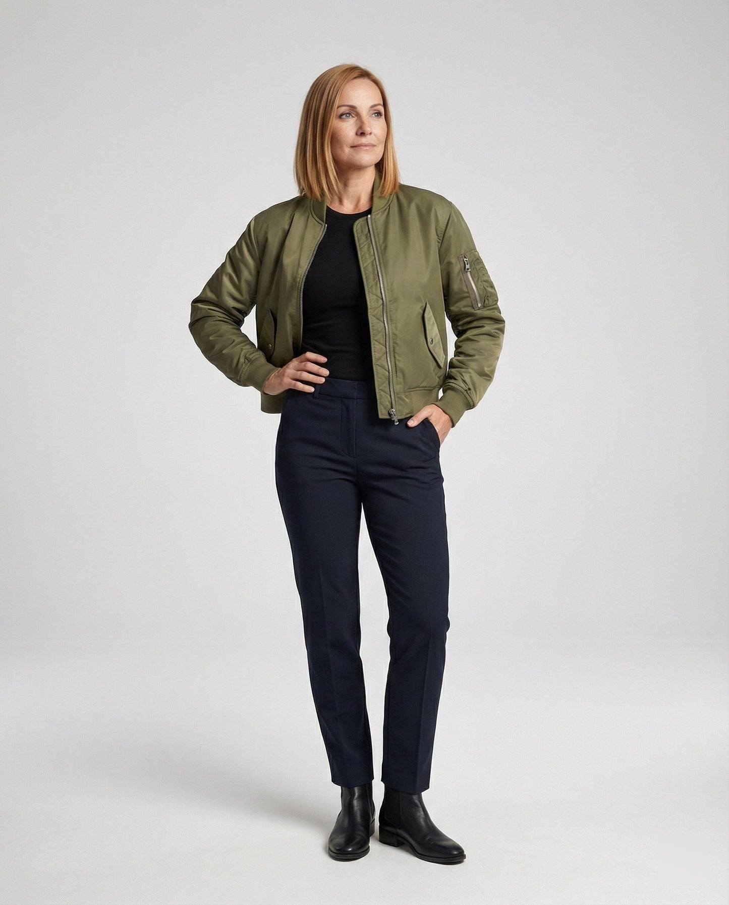 Damen Bomberjacke Reißverschluss Schwarz Modern