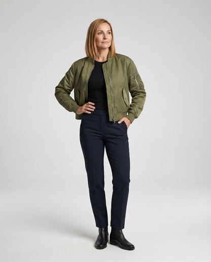 Damen Bomberjacke Reißverschluss Schwarz Modern