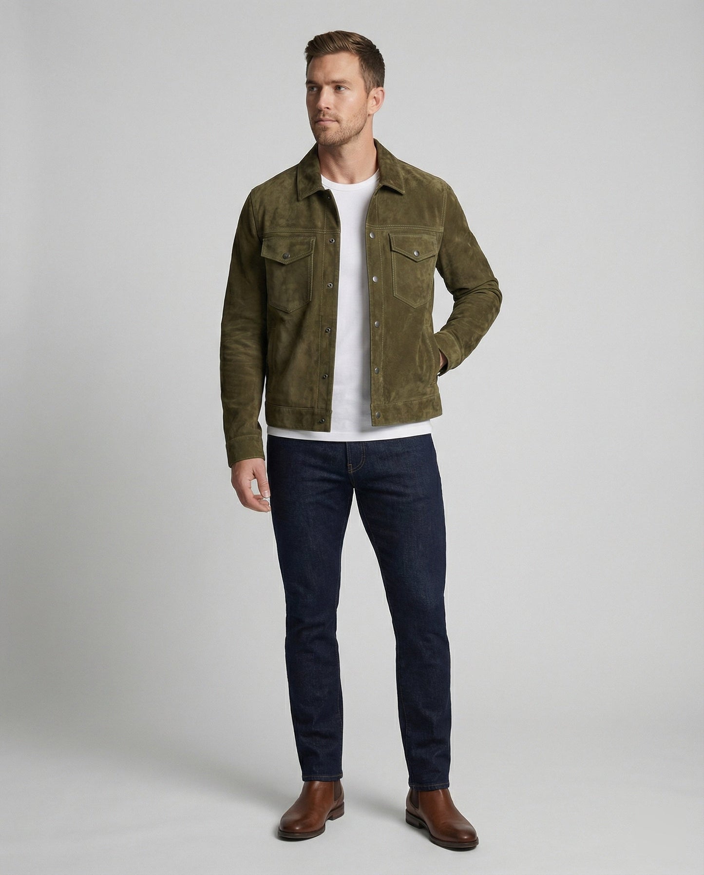 Ledermantel Herren Suede Lederjacke Pattentaschen - BerlinGlamour