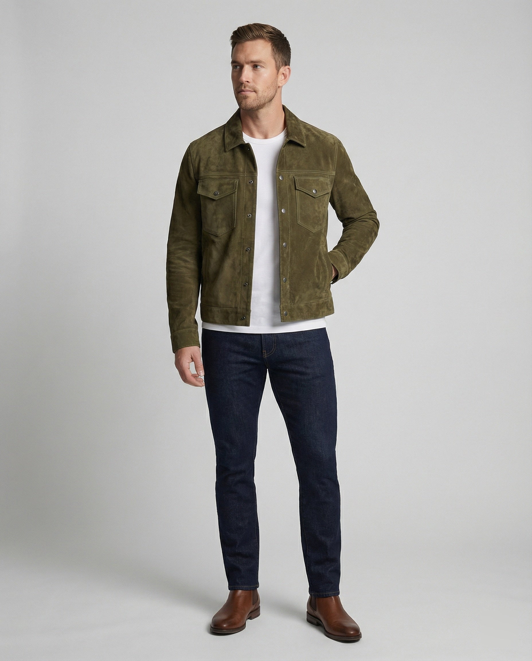 Ledermantel Herren Suede Lederjacke Pattentaschen - BerlinGlamour