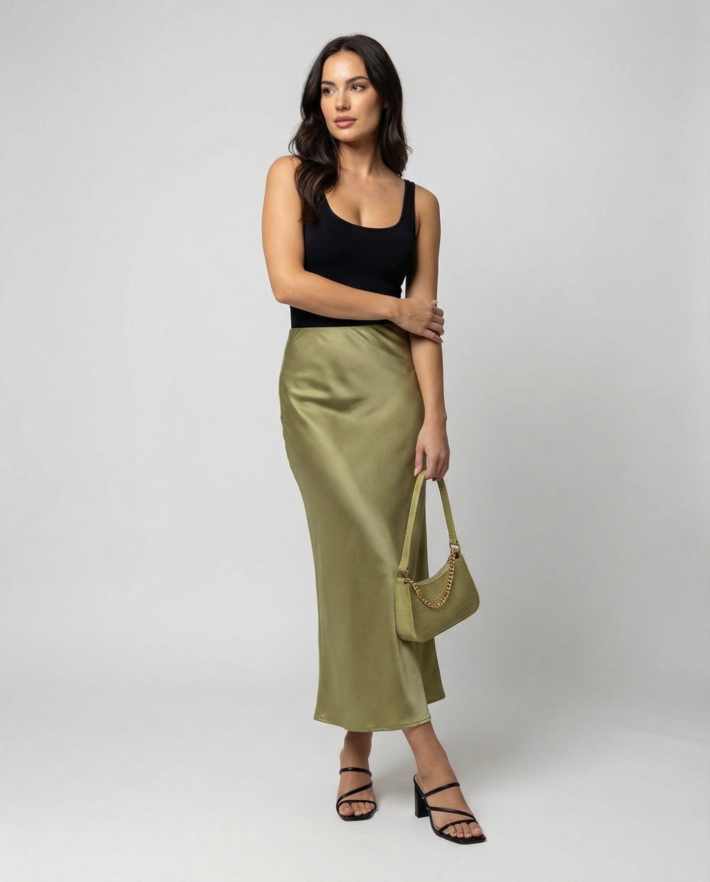 Damen Maxikleid aus Satin Glatt Elegant