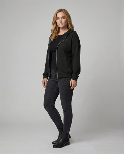 Damen Hoodie Jacke Lässig Waffle Mit Reißverschluss