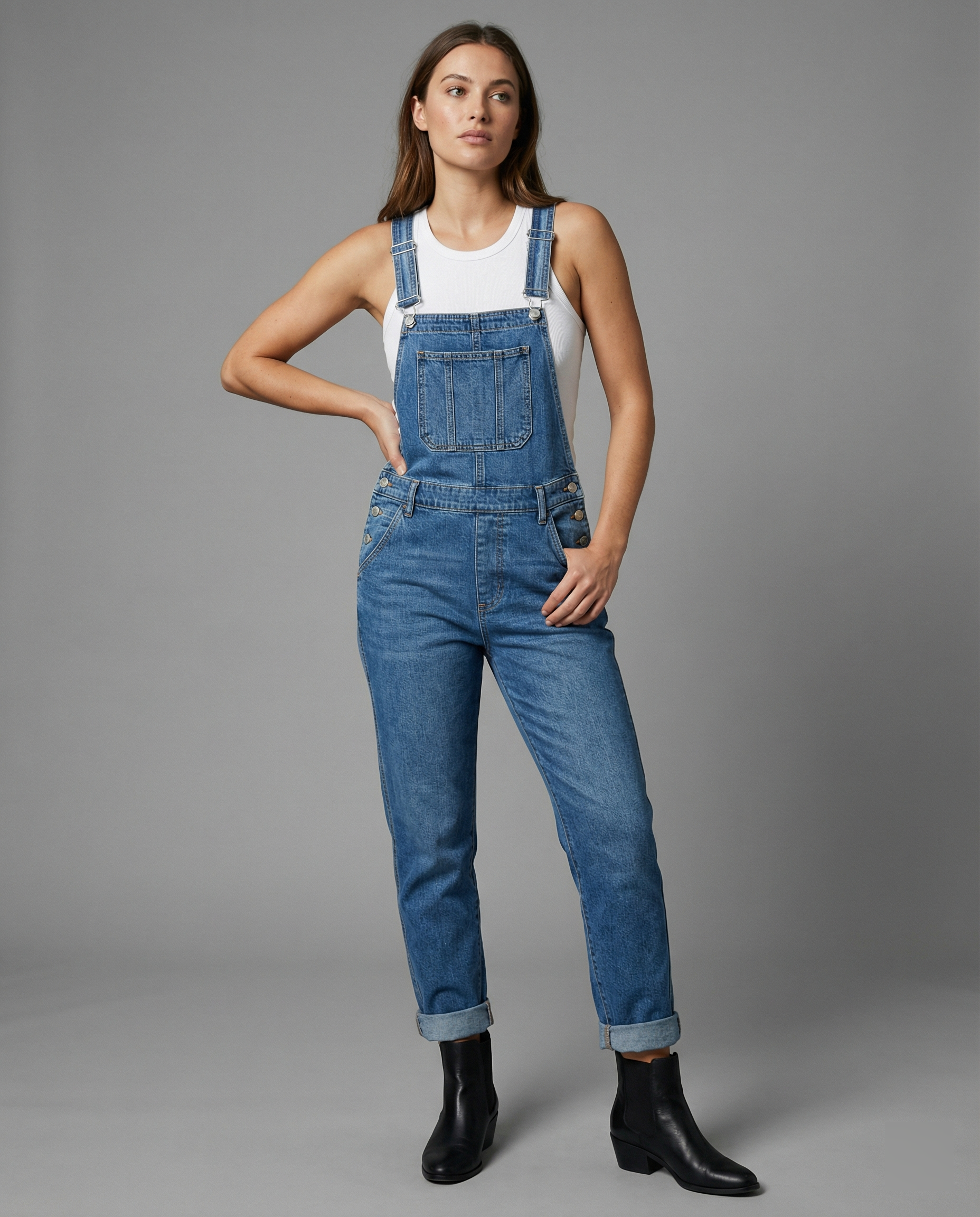 Damen Latzhose Jeans Oversized mit tiefen Taschen - BerlinGlamour
