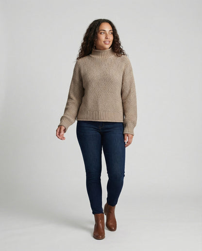 Damen Strickpullover Kuschelig Weit Ärmel Hochkragen - BerlinGlamour