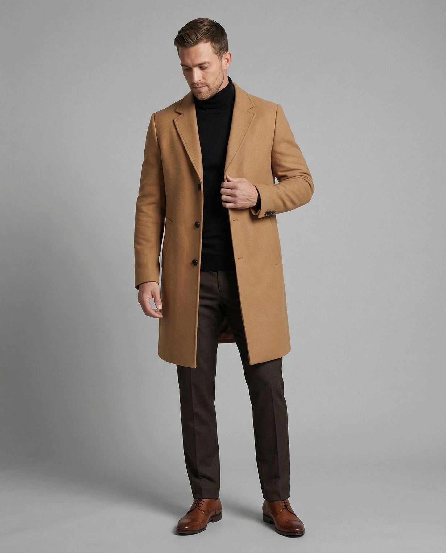 Herren Trenchcoat Lang Lederoptik Elegante - BerlinGlamour