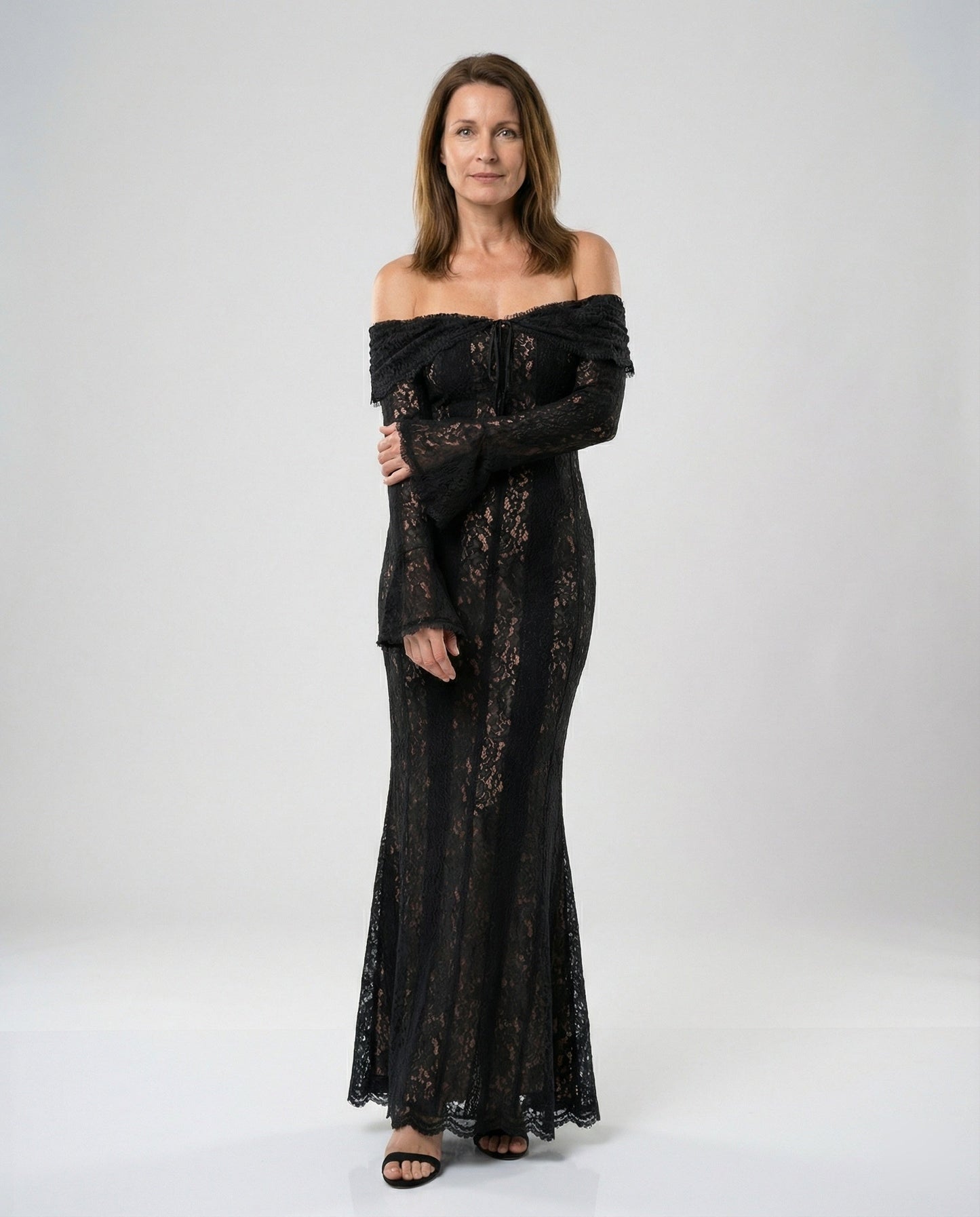 Elegantes Abendkleid Langarm Spitze Off-Shoulder
