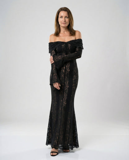 Elegantes Abendkleid Langarm Spitze Off-Shoulder