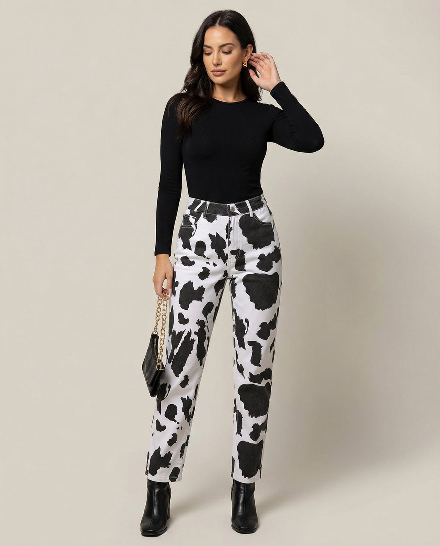 Damen Jeans Kuhmuster Trendig Größe 36-42