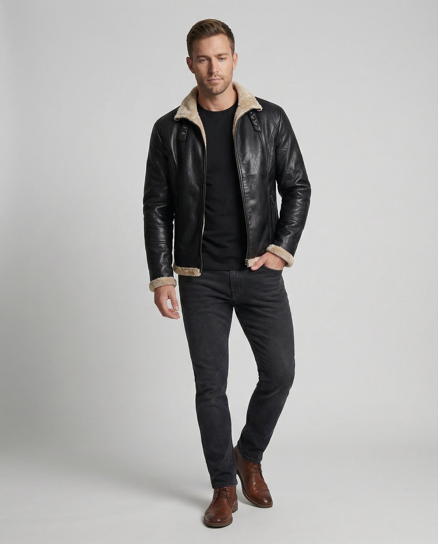 Lederjacke Herren Warm Lederjacke Innenfutter