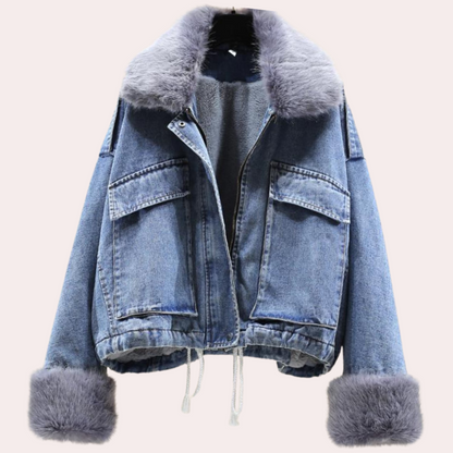 Warme Damen Winterjacke Denim Steppjacke Modern