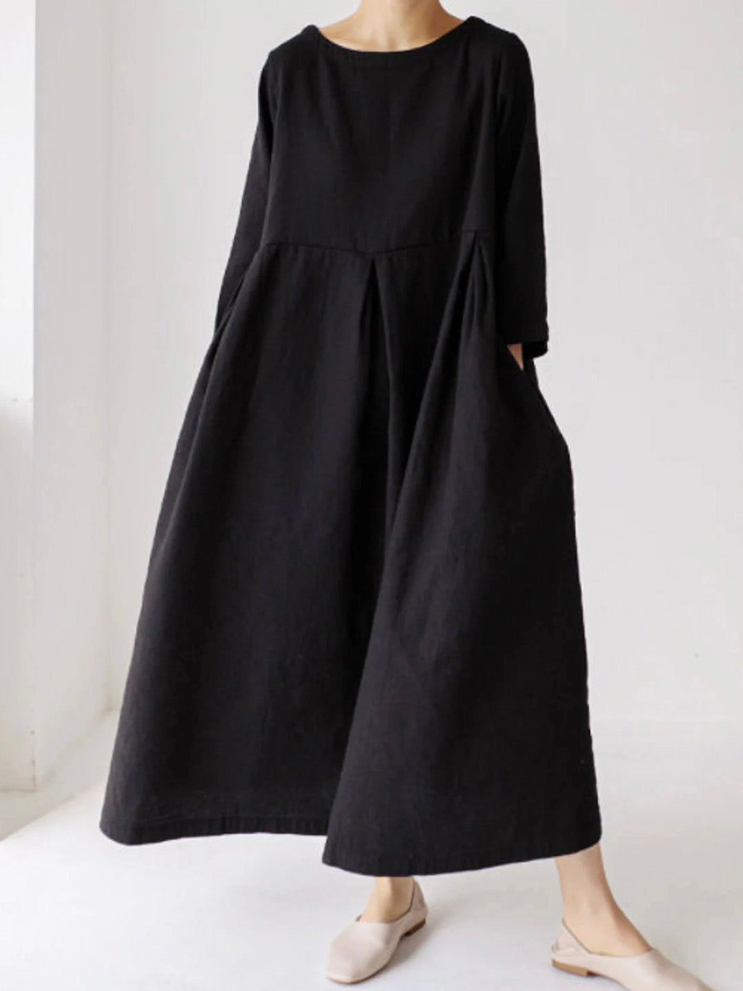 Leinenkleid Damen Sommer Lockeres mit Taschen