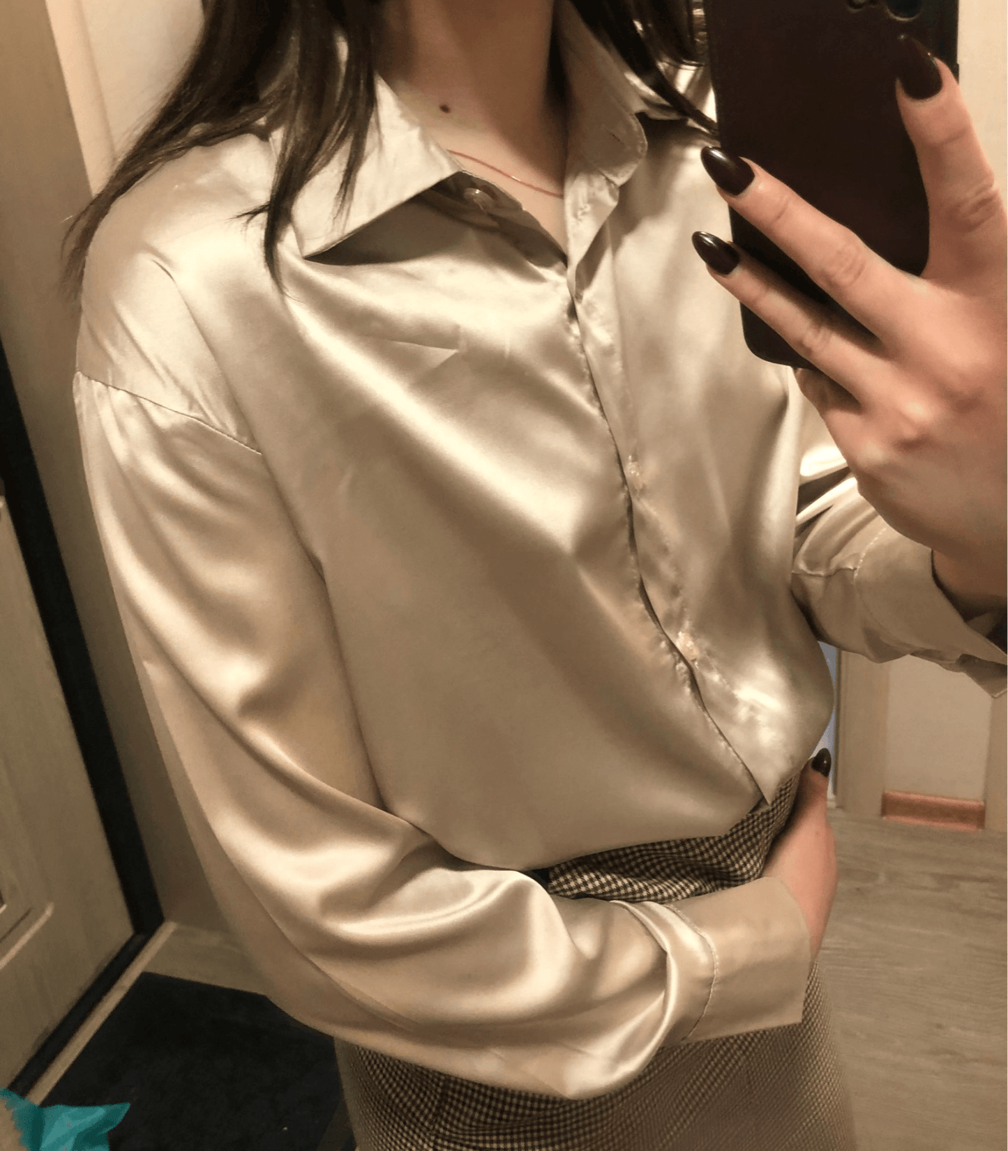Elegante Seidenbluse Satin mit Knöpfen Damen