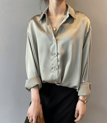 Elegante Seidenbluse Satin mit Knöpfen Damen - BerlinGlamour