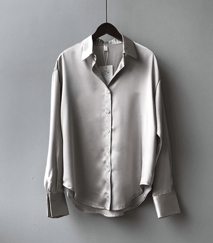 Elegante Seidenbluse Satin mit Knöpfen Damen