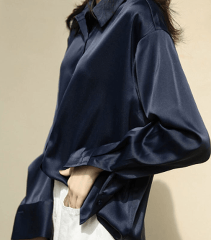 Elegante Seidenbluse Satin mit Knöpfen Damen