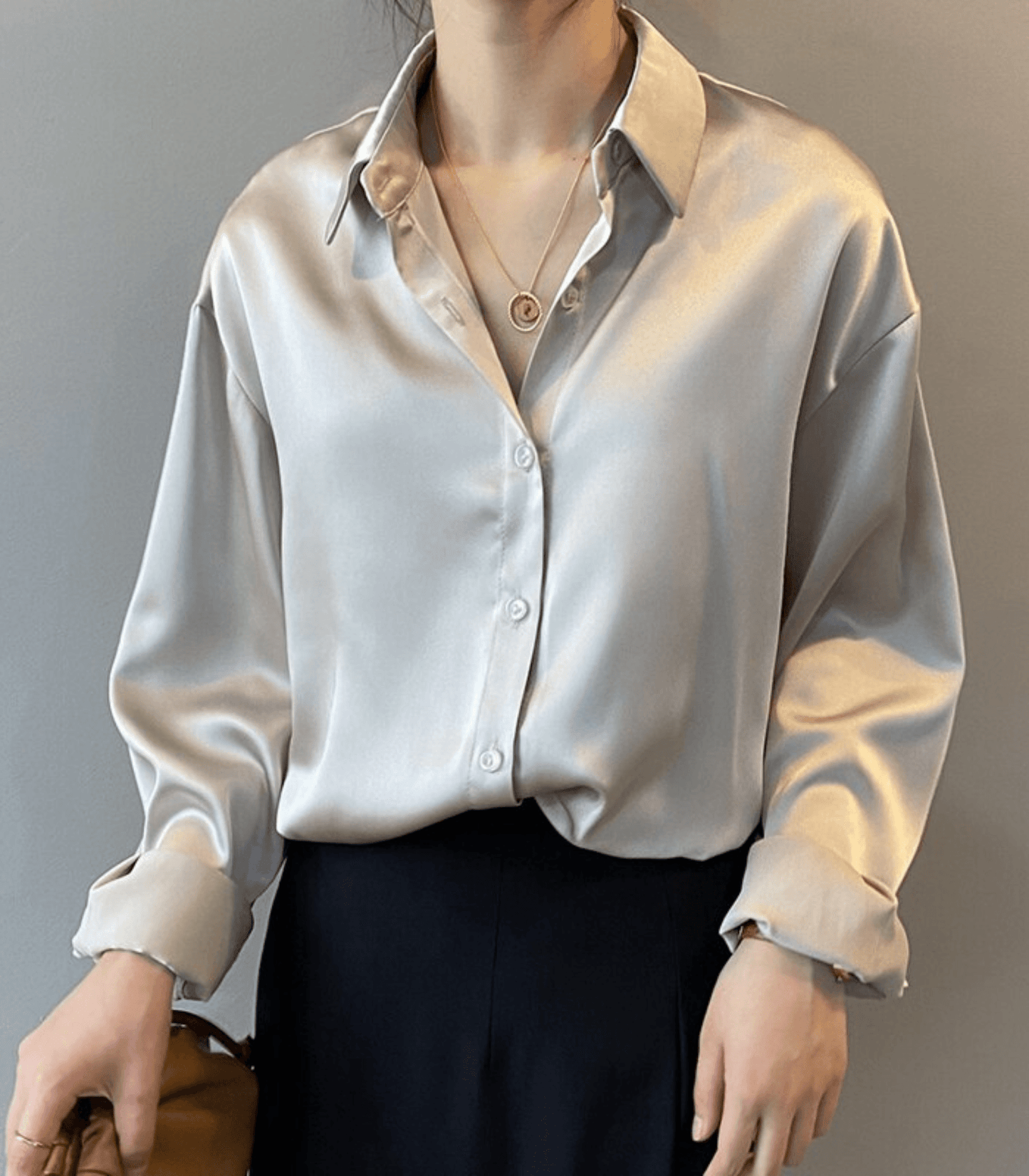 Elegante Seidenbluse Satin mit Knöpfen Damen