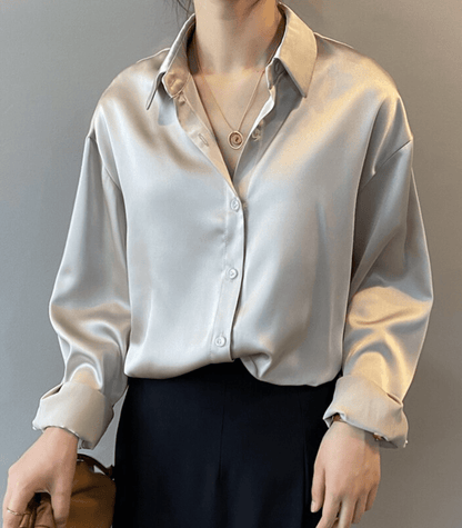 Elegante Seidenbluse Satin mit Knöpfen Damen