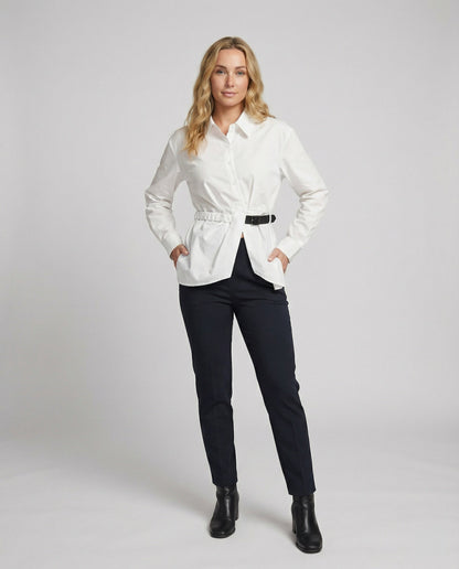 Damen Bluse Oversize Langarm Weiß Mit Gürtel