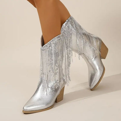 Glitzer Stiefel Damen Westernstiefel Elegante Schuhe Heidi Style