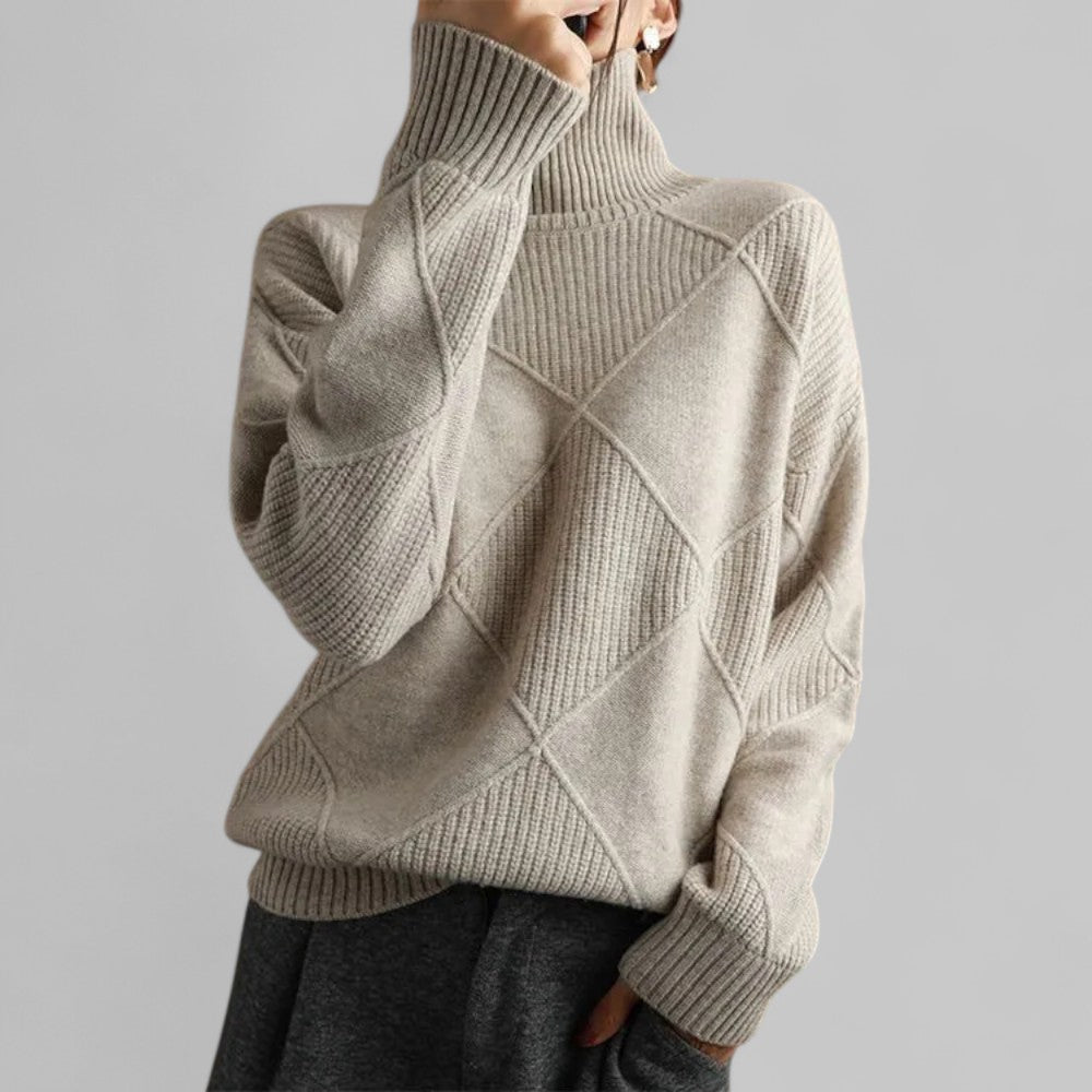 Damen Pullover Rollkragen Locker Geschnitten Bequem