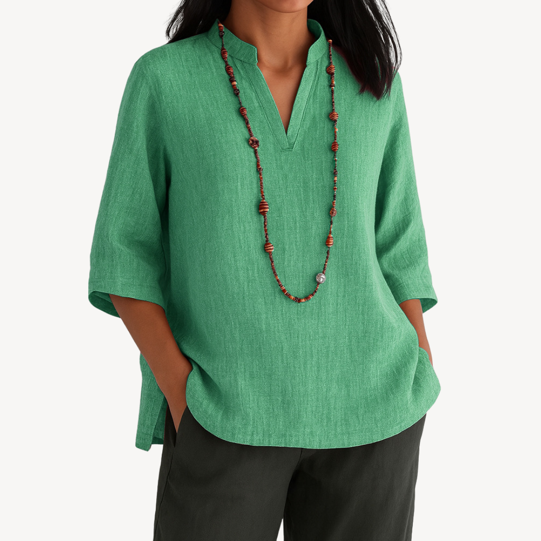 Damen Leinentunika Sommer Top Lässig