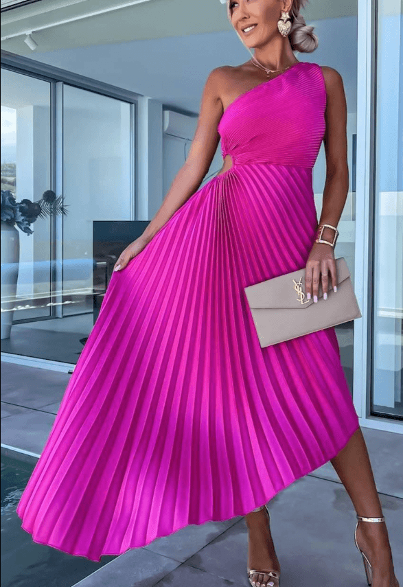Damen Maxikleid One Shoulder Sommerkleid Elegant