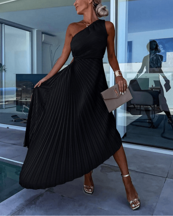 Damen Maxikleid One Shoulder Sommerkleid Elegant