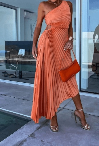 Damen Maxikleid One Shoulder Sommerkleid Elegant