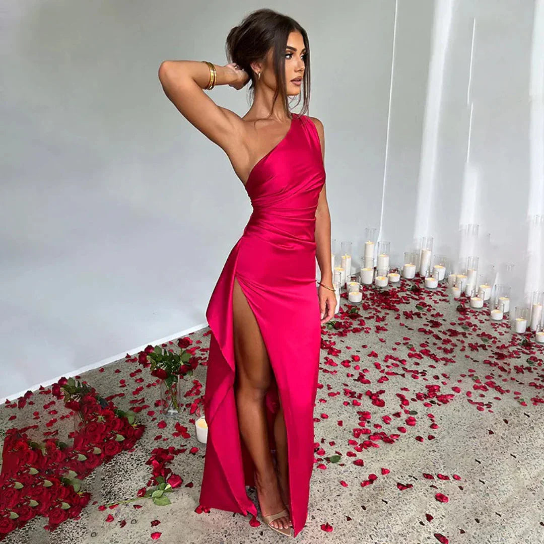 Damen Partykleid Lang One Shoulder Elegant