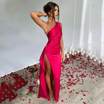 Damen Partykleid Lang One Shoulder Elegant
