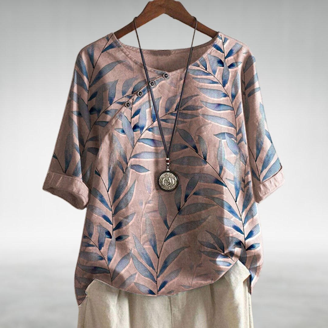 Bluse Damen Blumenmuster Knöpfe Relax Fit