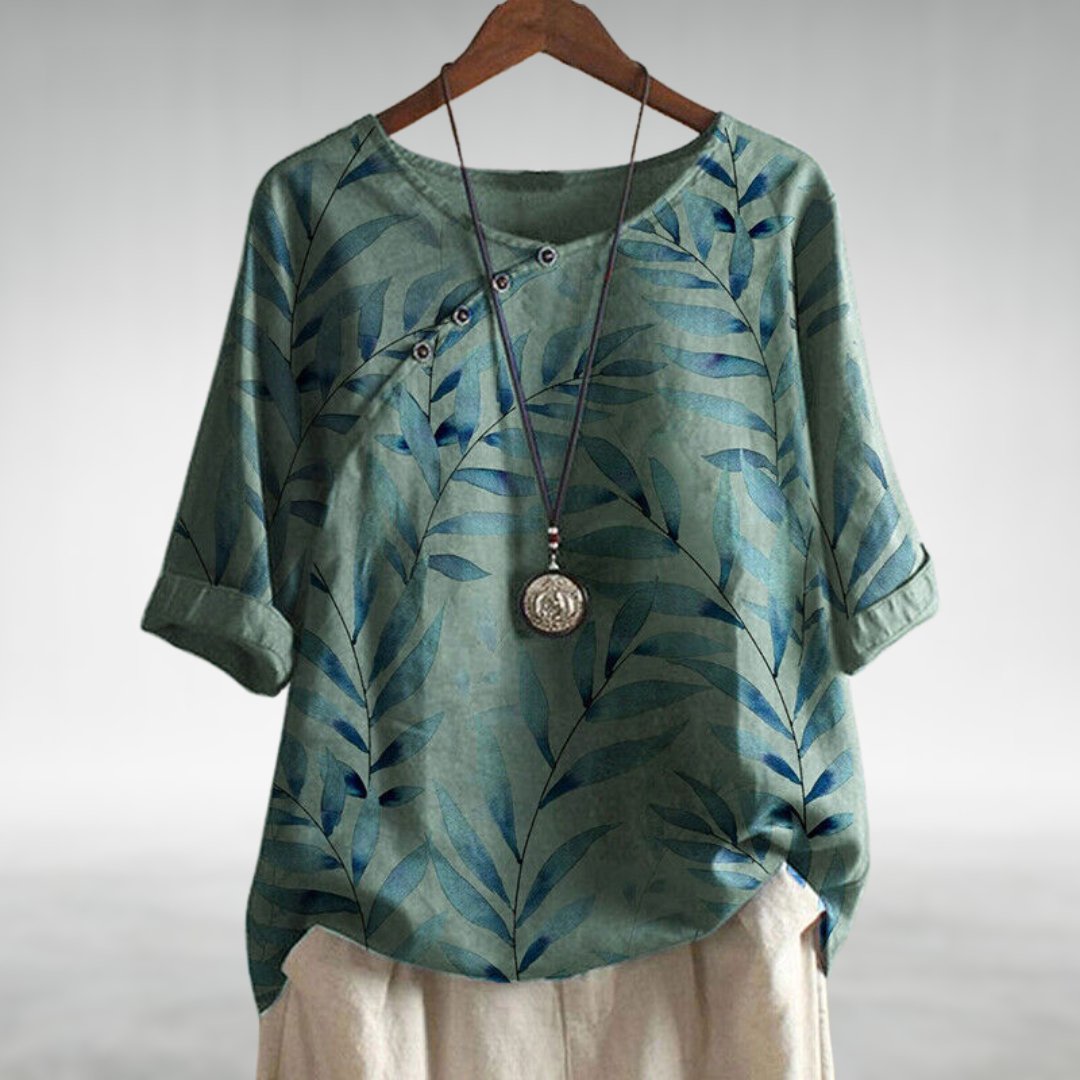 Bluse Damen Blumenmuster Knöpfe Relax Fit