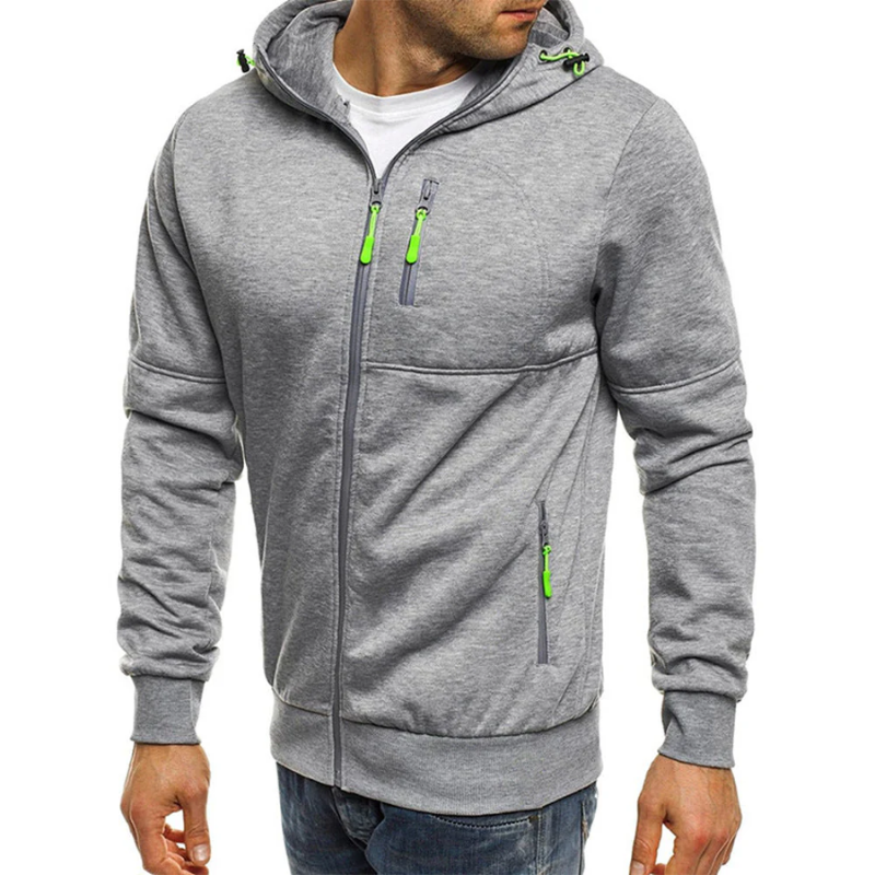 Herren Kapuzenpullover Schwarz Reißverschluss Modern
