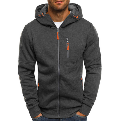Herren Kapuzenpullover Schwarz Reißverschluss Modern