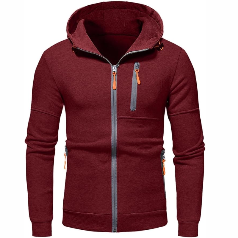 Herren Kapuzenpullover Schwarz Reißverschluss Modern